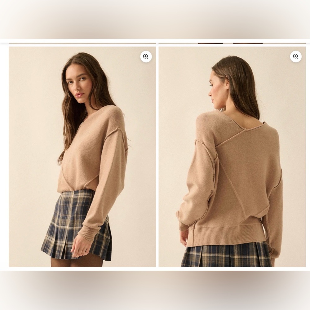 NWT Promesa Double V-Neck Tan (Sand) Sweater - Women’s Size Small